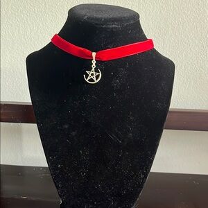 Chic Red Velvet Choker with silver Star Pendant